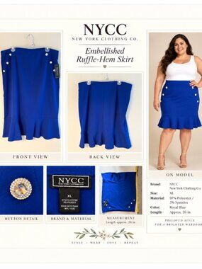 NYCC Royal Blue Embellished Ruffle Hem Skirt XL